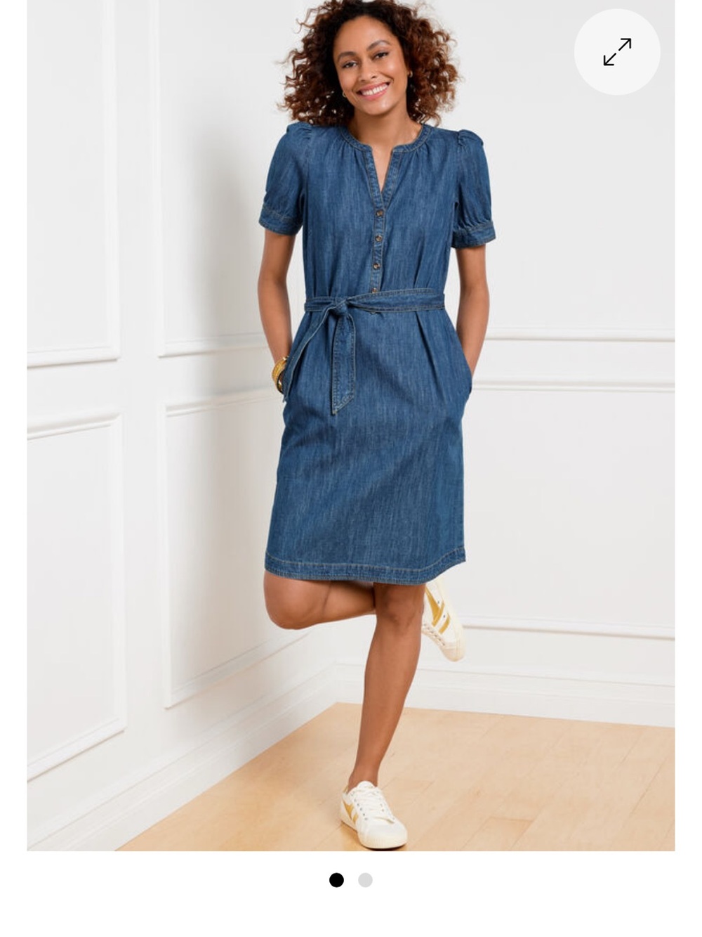 Talbots Denim Shirtdress XSmall Puff Sleeve Belted Preppy Classic Knee Length